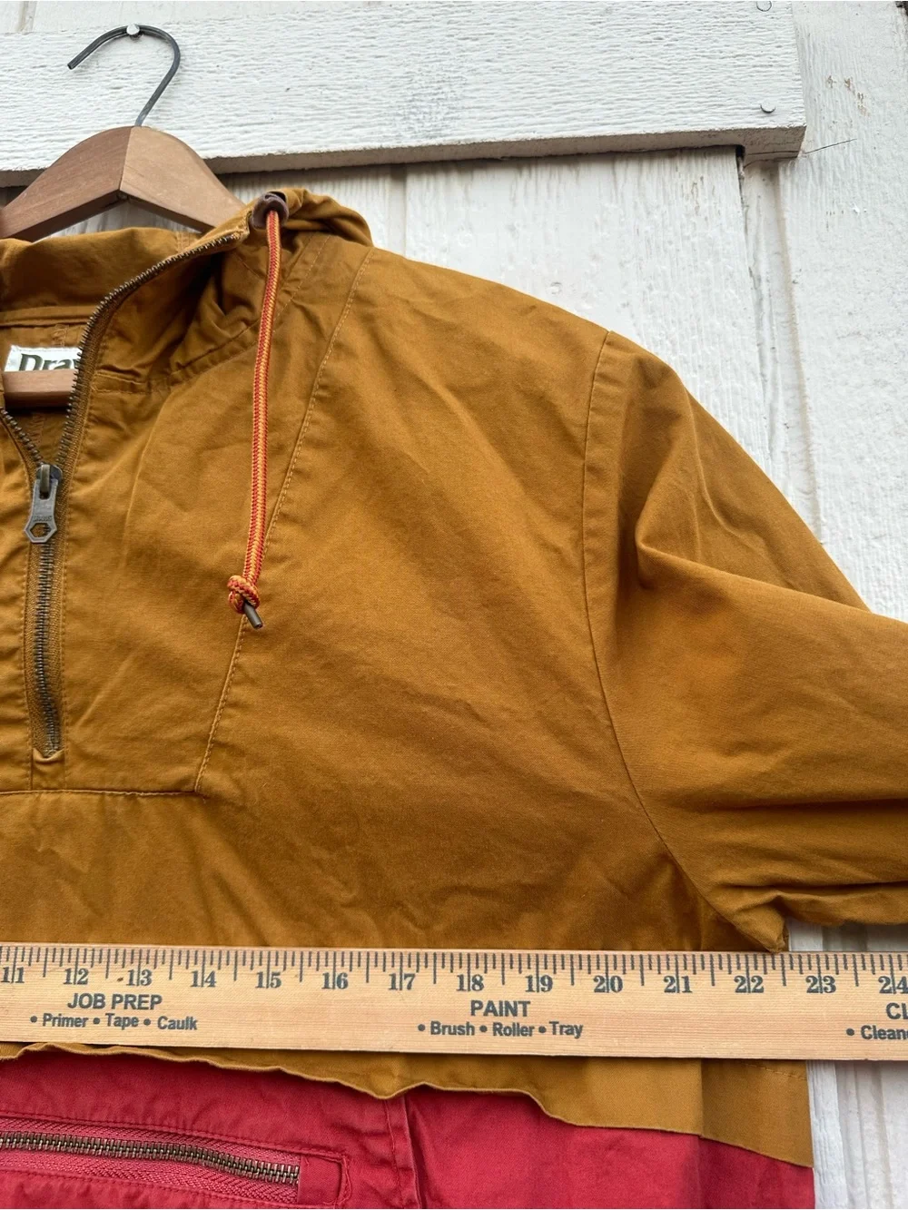 Dravus Colorblock Hooded Anorak Jacket 1/4 zip Mustard Yellow khaki Sweater